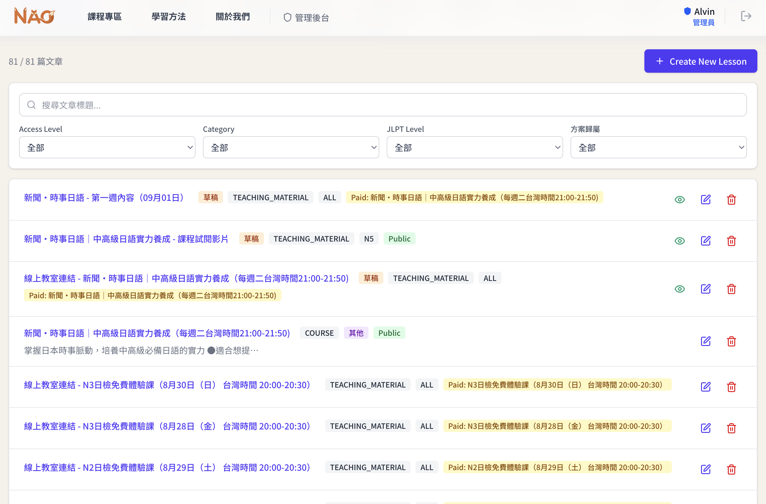 Admin dashboard